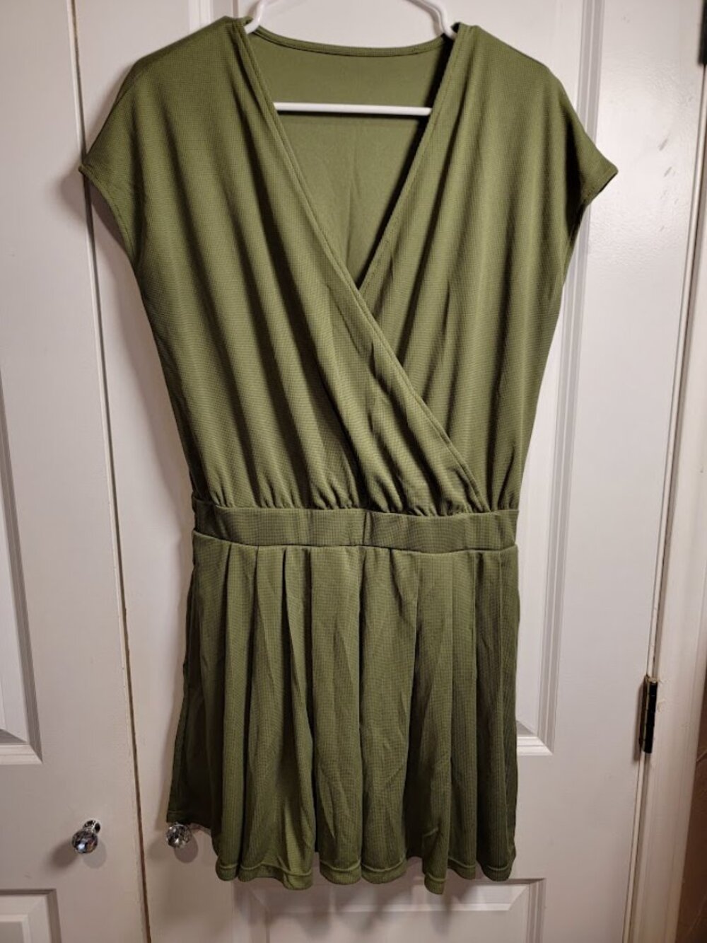 Halara Olive Green Romper Size Medium Wrap Front Shorts 100% Polyester